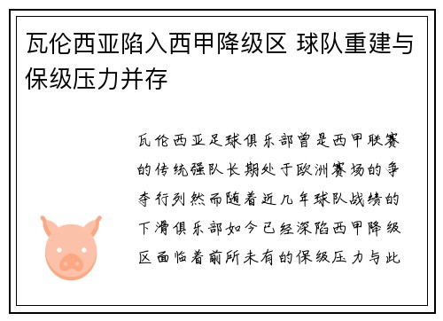 瓦伦西亚陷入西甲降级区 球队重建与保级压力并存